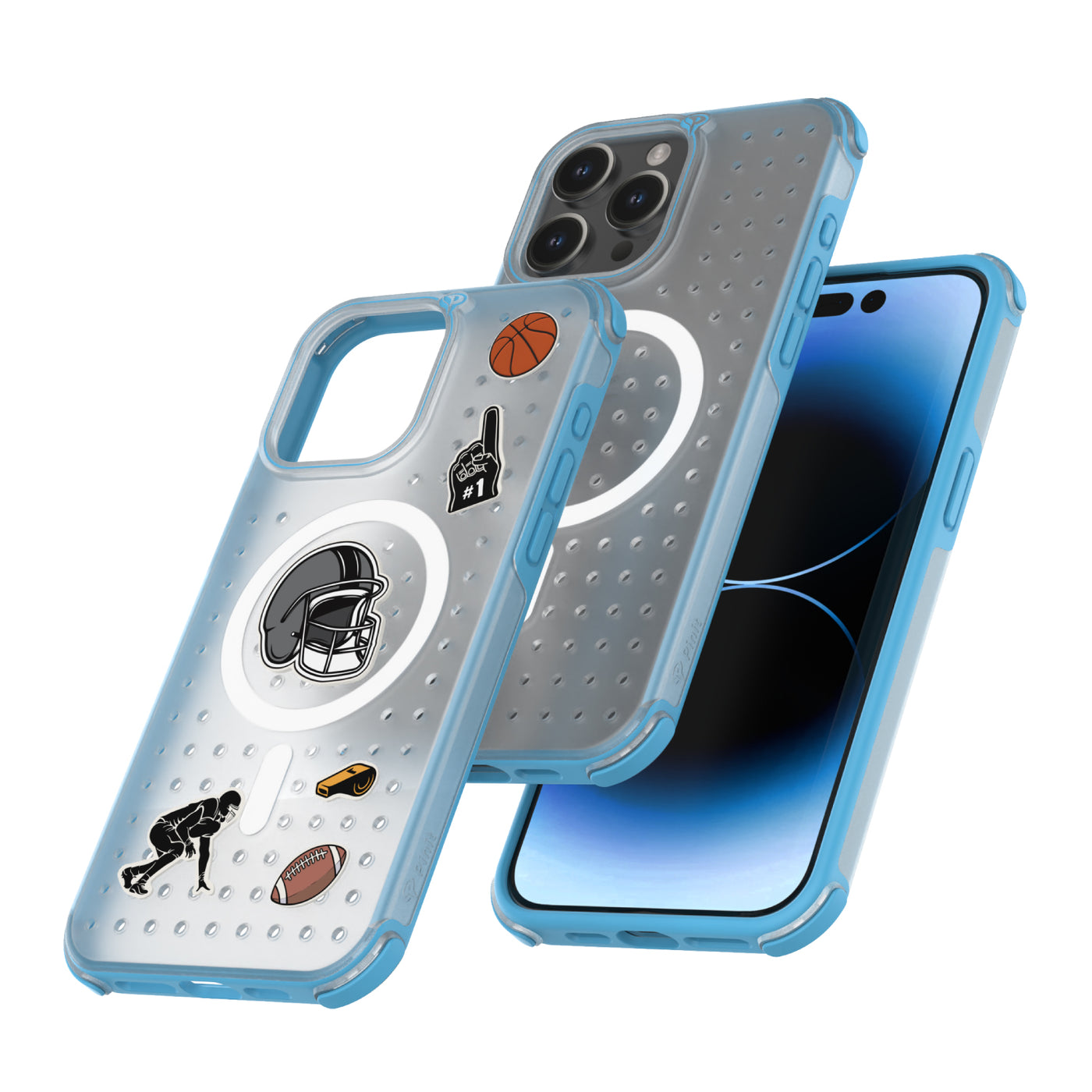 Pinit MagSafe Case for iPhone 15 Pro Max - Dynamic/Clear with Neon Blue Bumper