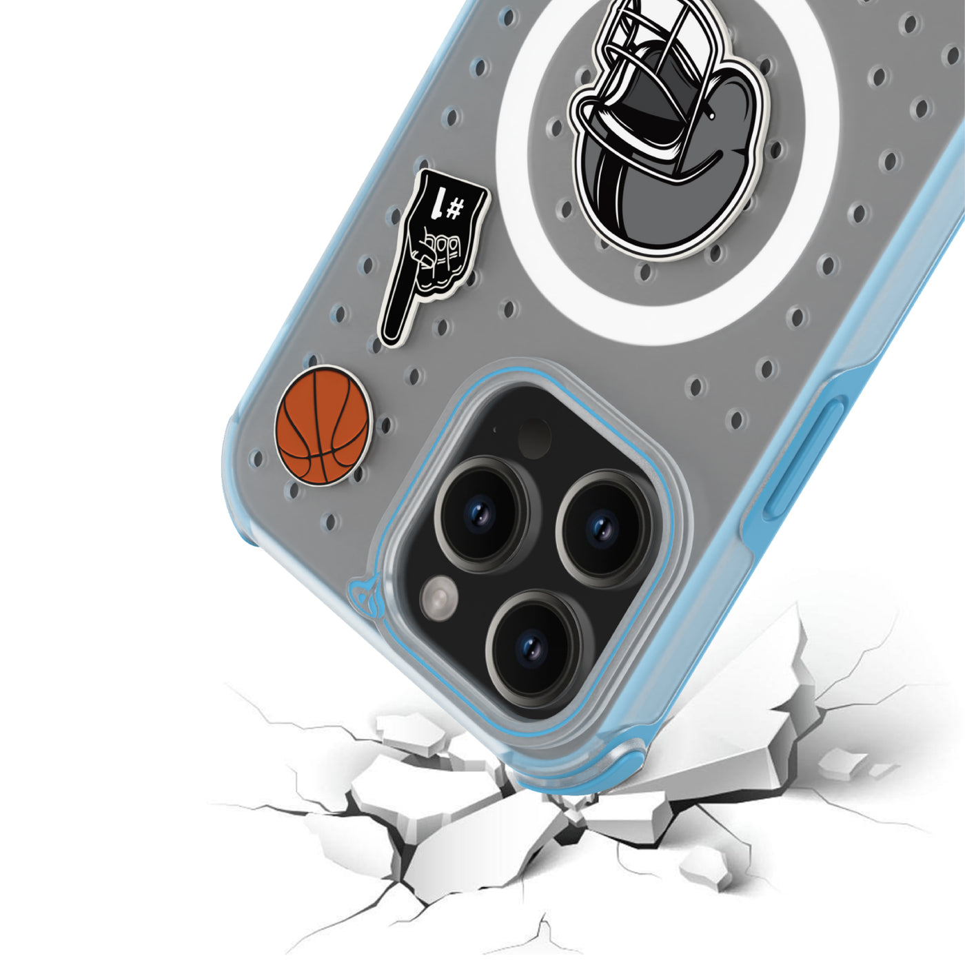 Pinit MagSafe Case for iPhone 15 Pro Max - Dynamic/Clear with Neon Blue Bumper
