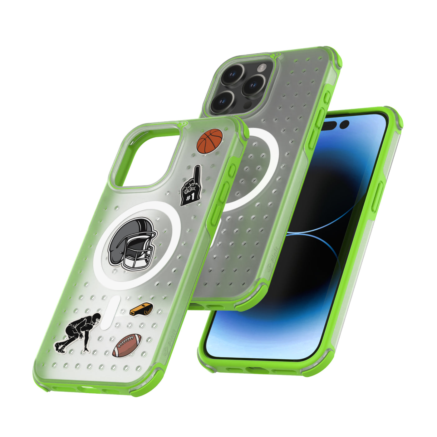 Pinit MagSafe Case for iPhone 15 Pro Max - Dynamic/Clear with Neon Green Bumper
