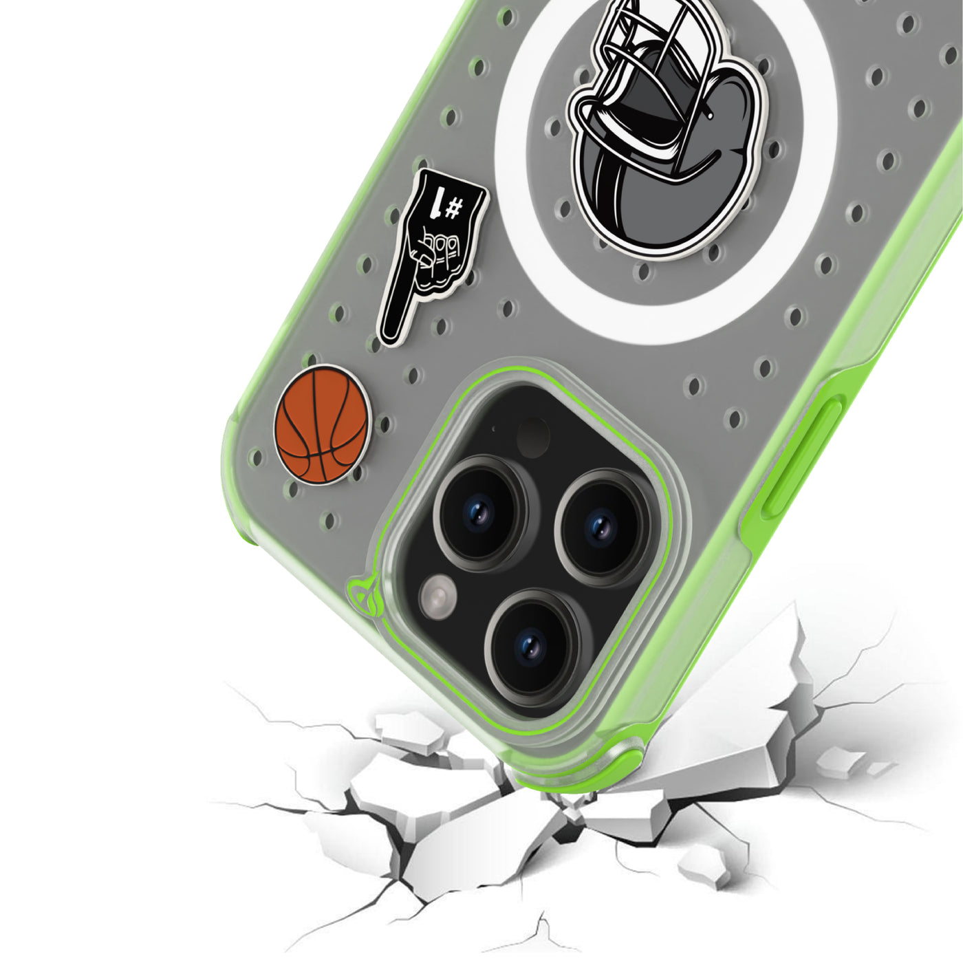 Pinit MagSafe Case for iPhone 15 Pro Max - Dynamic/Clear with Neon Green Bumper