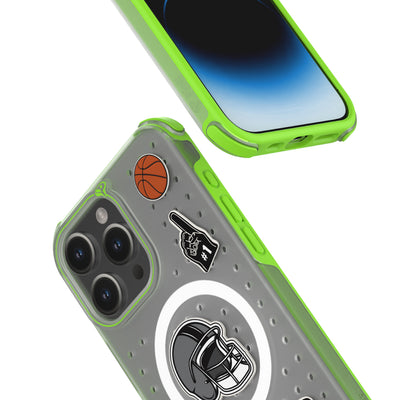 Pinit MagSafe Case for iPhone 15 Pro Max - Dynamic/Clear with Neon Green Bumper