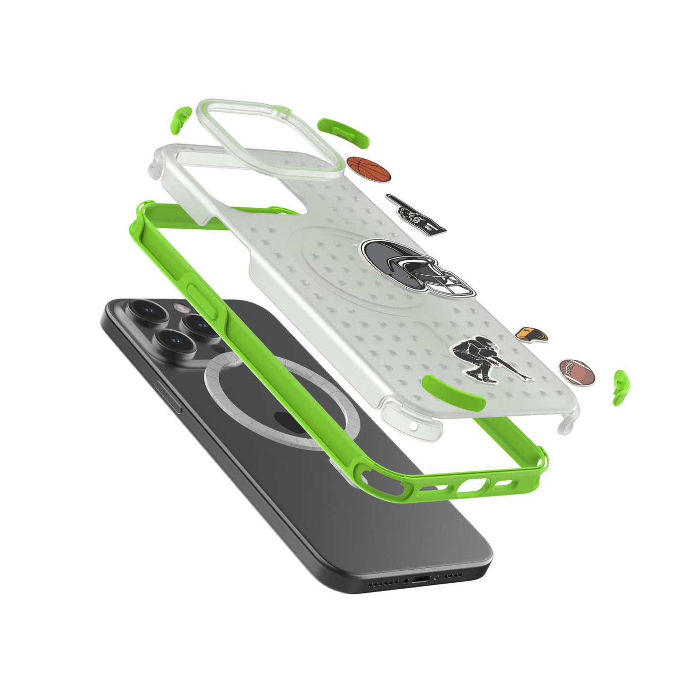 Pinit MagSafe Case for iPhone 15 Pro Max - Dynamic/Clear with Neon Green Bumper