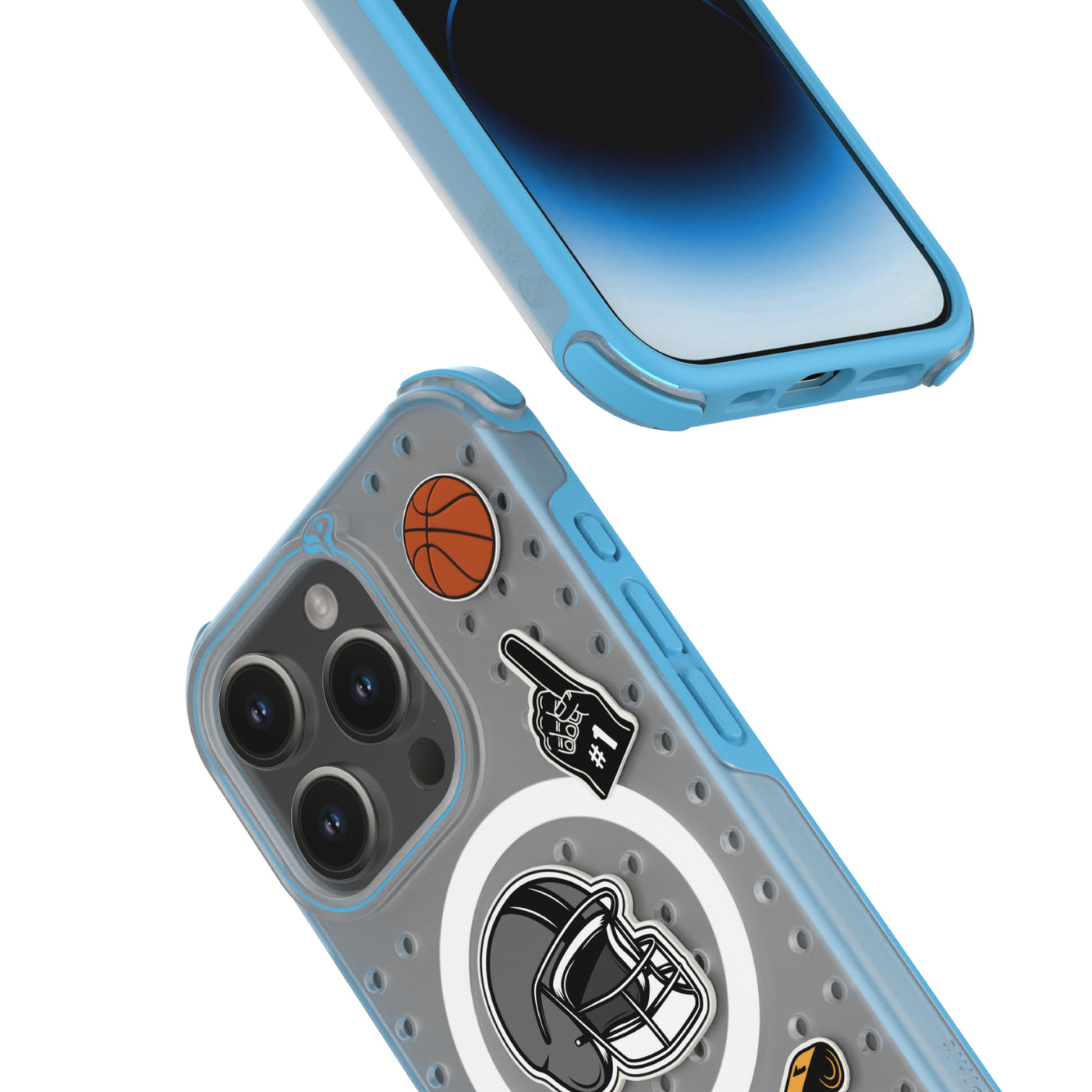 Pinit MagSafe Case for iPhone 15 Pro - Dynamic/Clear with Neon Blue Bumper