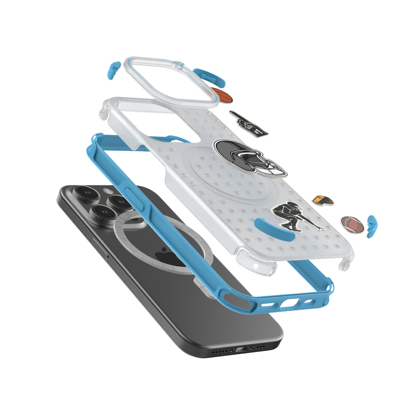 Pinit MagSafe Case for iPhone 15 Pro - Dynamic/Clear with Neon Blue Bumper