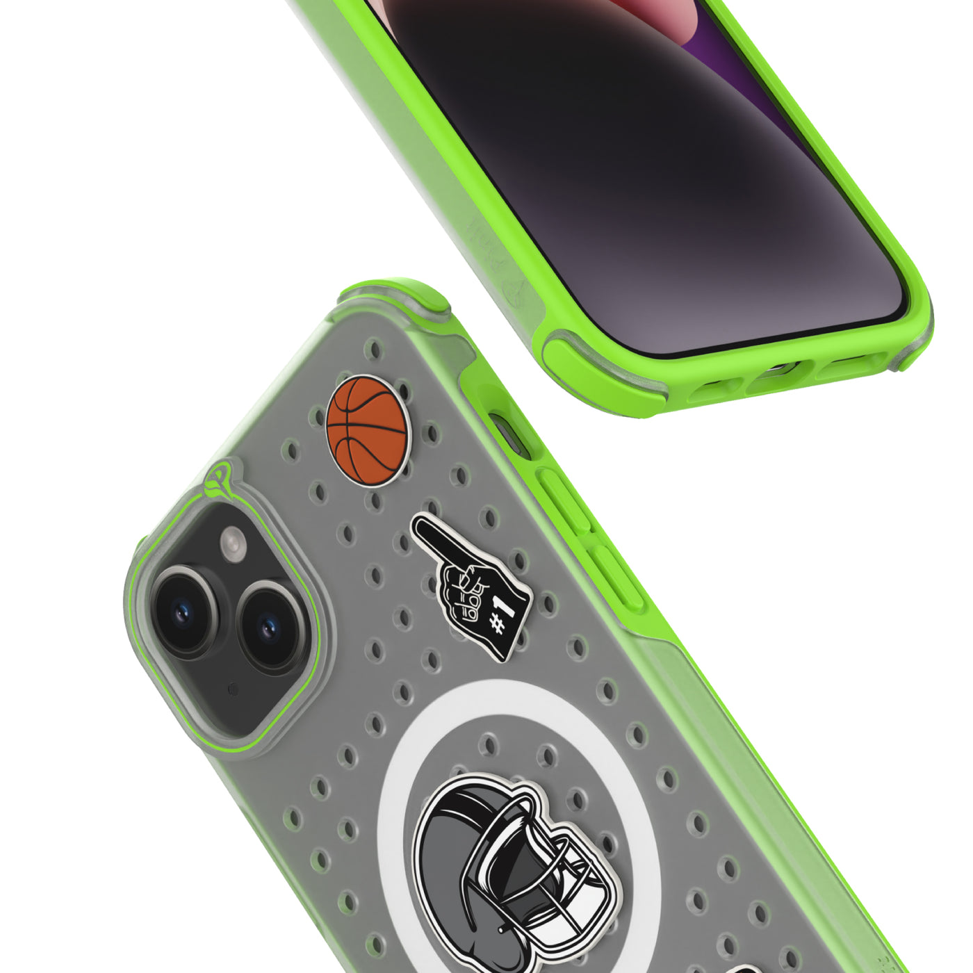 Pinit MagSafe Case for iPhone 15 Plus - Dynamic/Clear with Neon Green Bumper