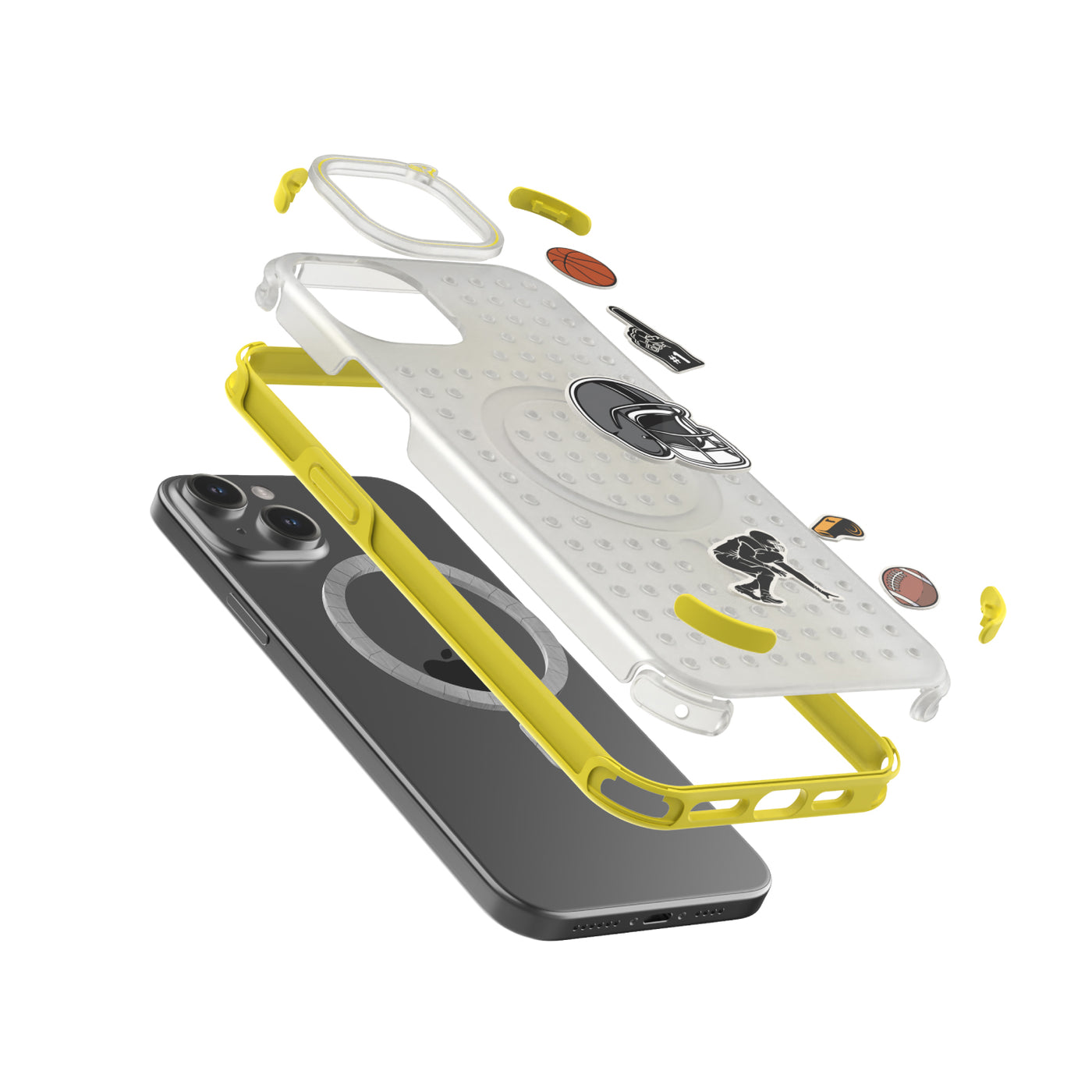Pinit MagSafe Case for iPhone 15 Plus - Dynamic/Clear with Neon Yellow Bumper