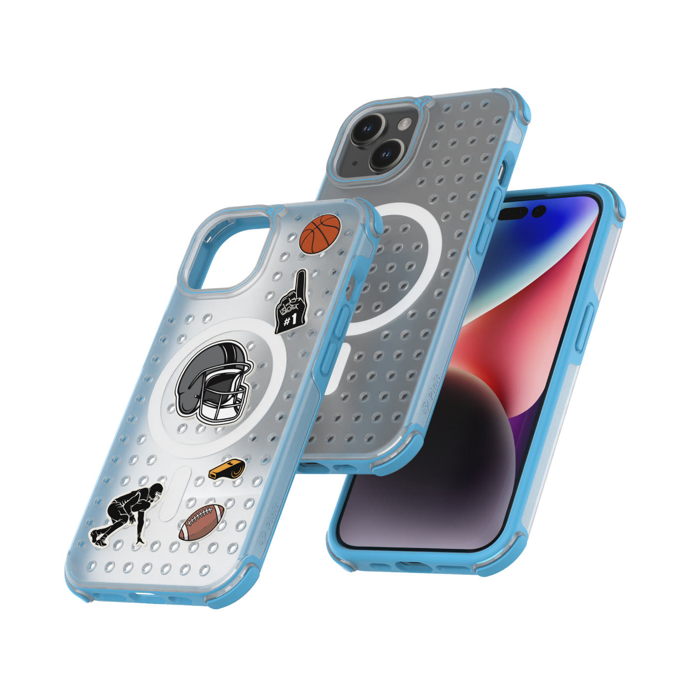 Pinit MagSafe Case for iPhone 15 - Dynamic/Clear with Neon Blue Bumper