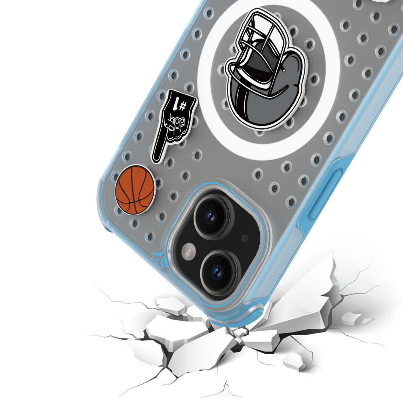 Pinit MagSafe Case for iPhone 15 - Dynamic/Clear with Neon Blue Bumper