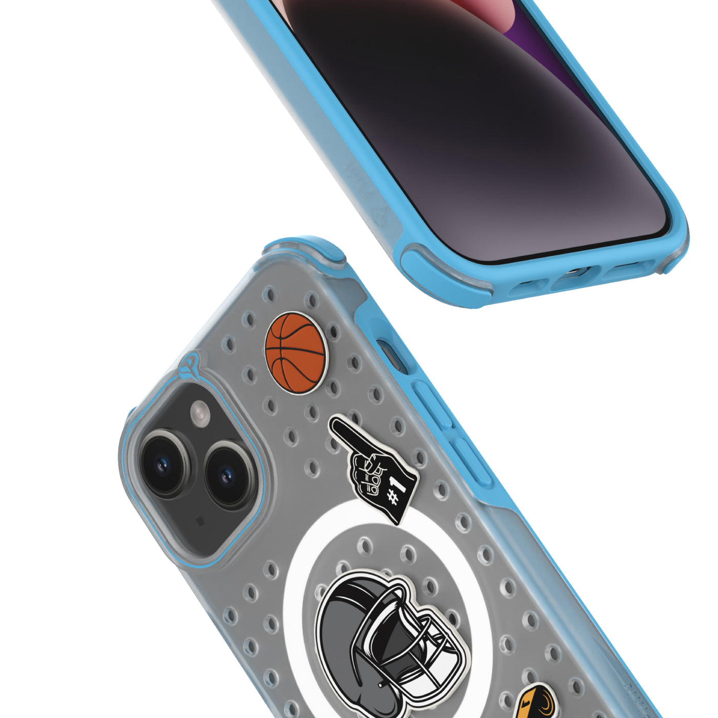 Pinit MagSafe Case for iPhone 15 - Dynamic/Clear with Neon Blue Bumper