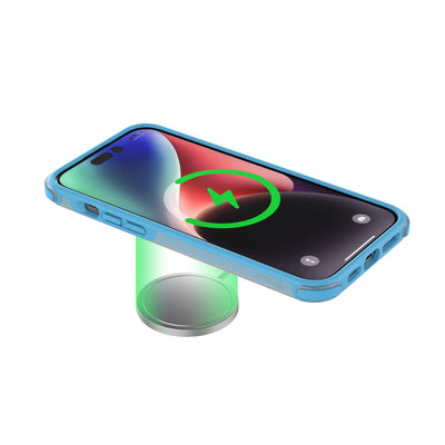 Pinit MagSafe Case for iPhone 15 - Dynamic/Clear with Neon Blue Bumper