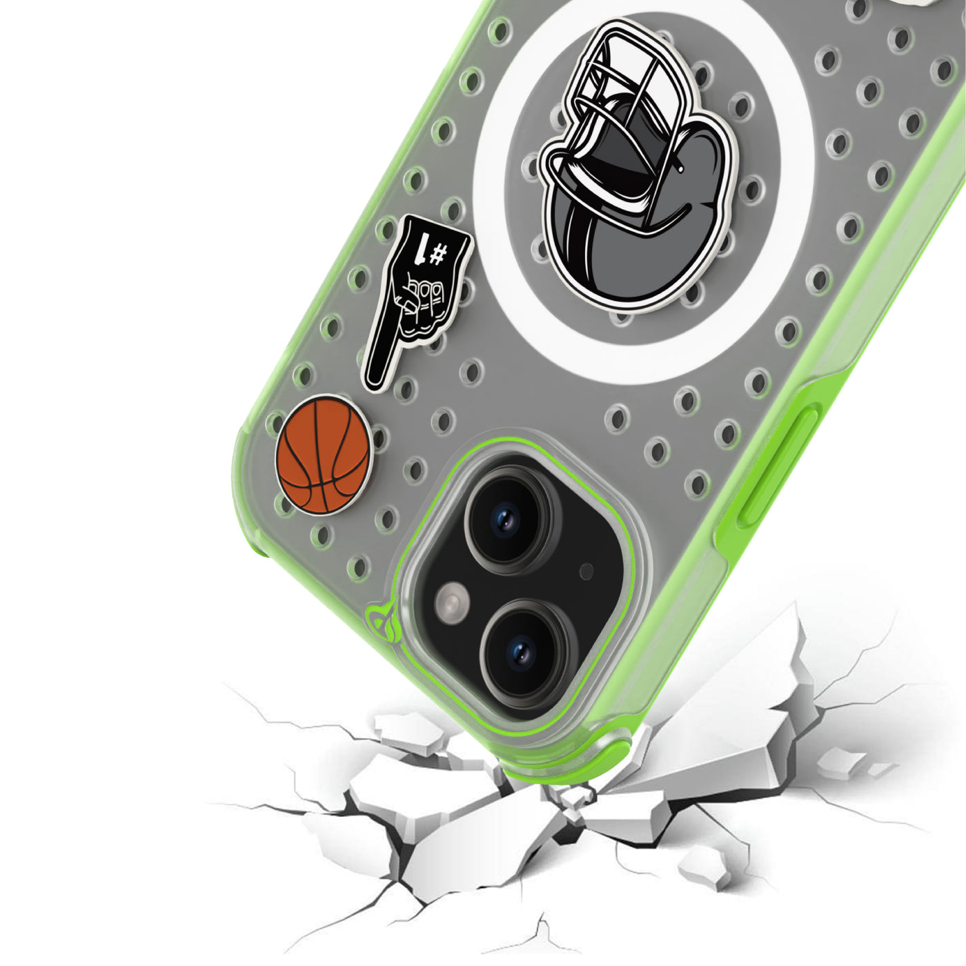 Pinit MagSafe Case for iPhone 15 - Dynamic/Clear with Neon Green Bumper