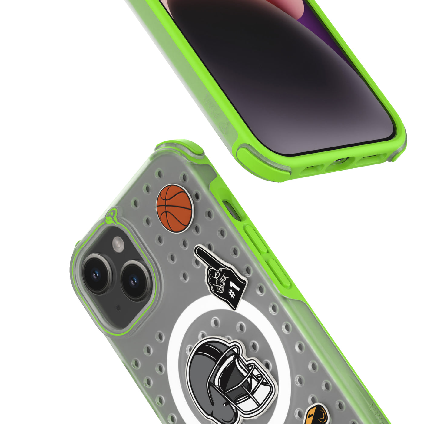 Pinit MagSafe Case for iPhone 15 - Dynamic/Clear with Neon Green Bumper