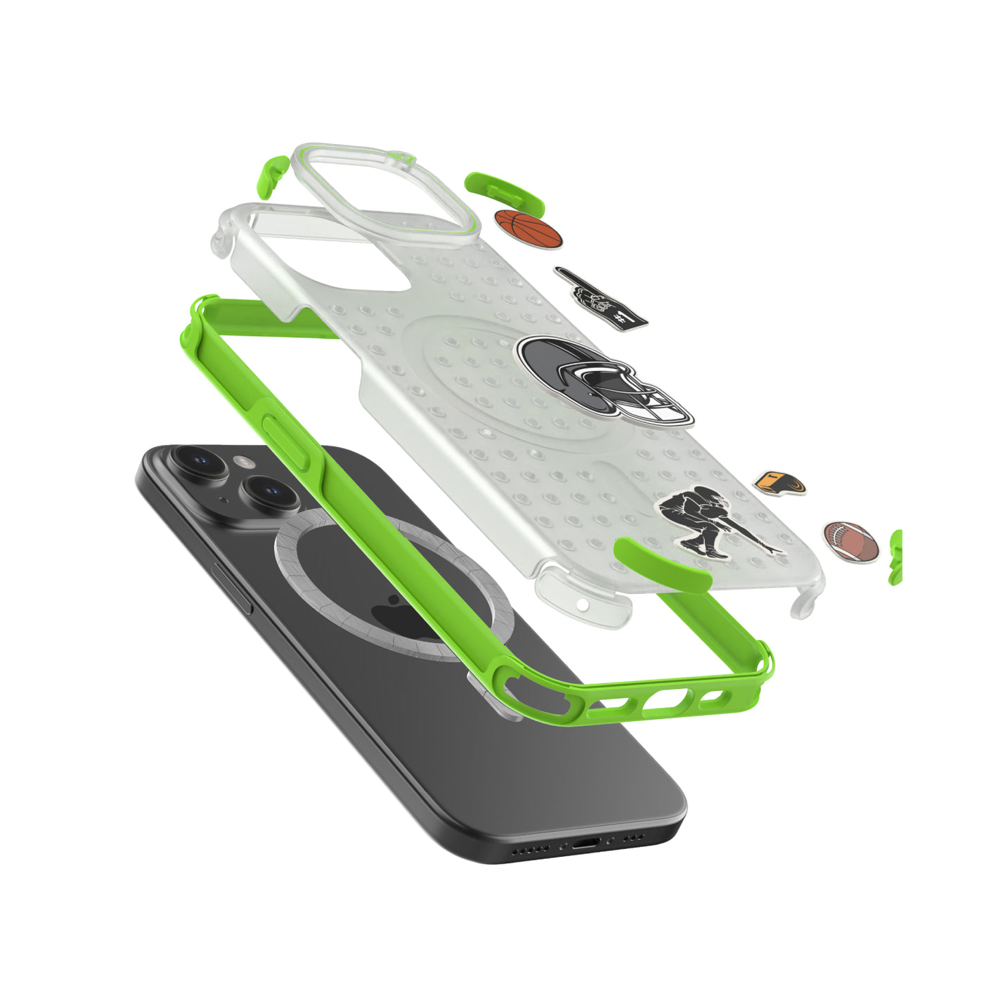 Pinit MagSafe Case for iPhone 15 - Dynamic/Clear with Neon Green Bumper