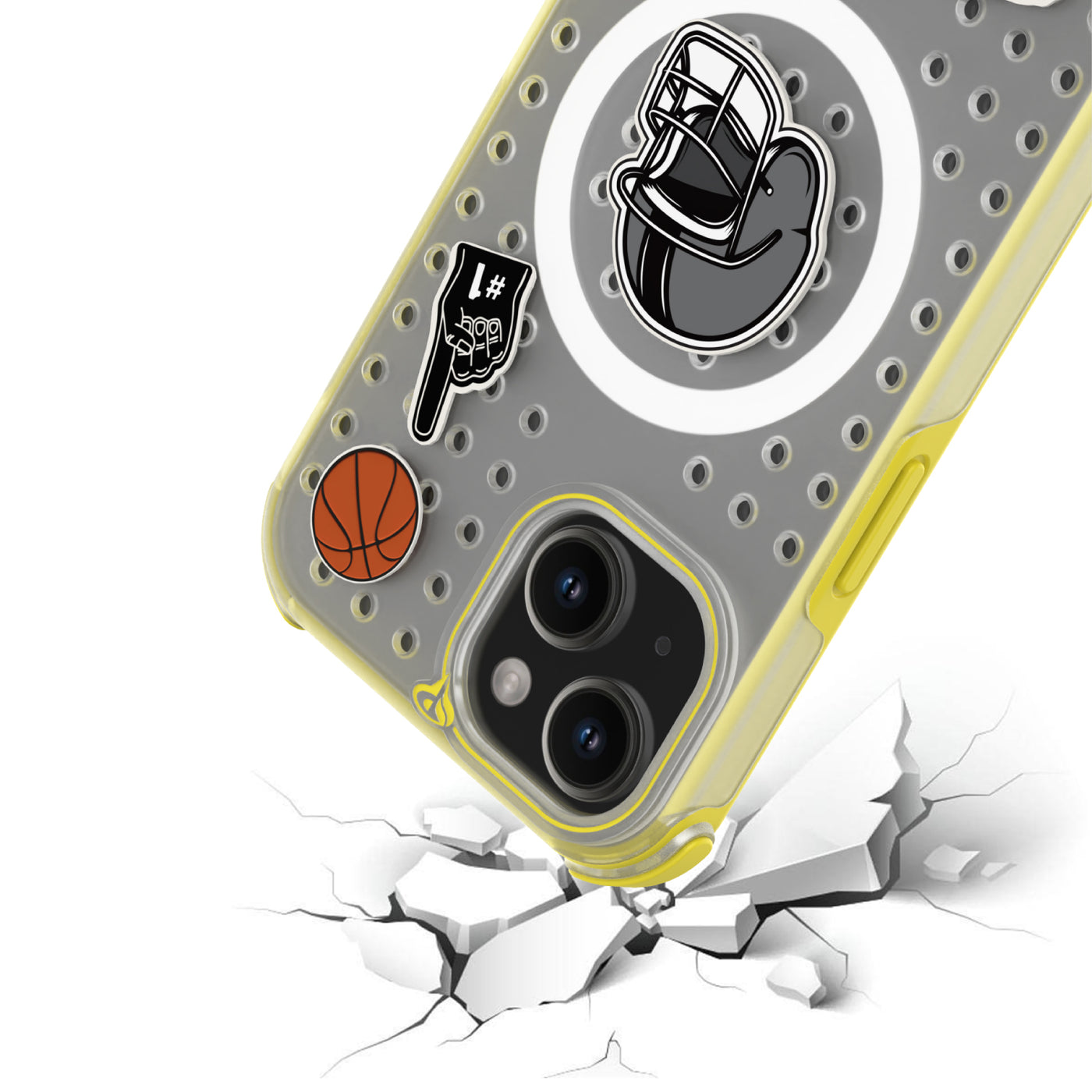 Pinit MagSafe Case for iPhone 15 - Dynamic/Clear with Neon Yellow Bumper
