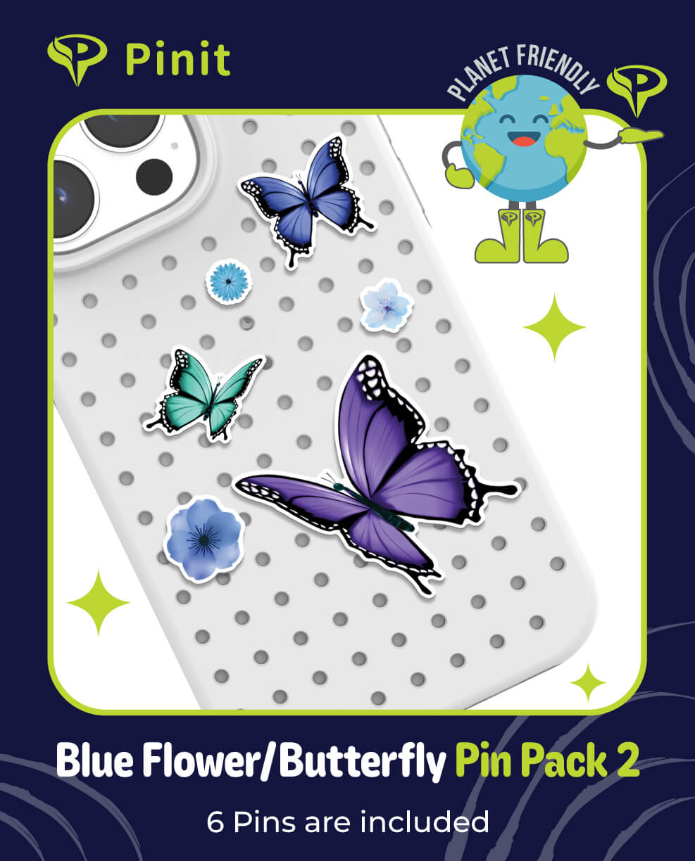 Pinit Blue Flowers/Butterfly Pin Pack 2