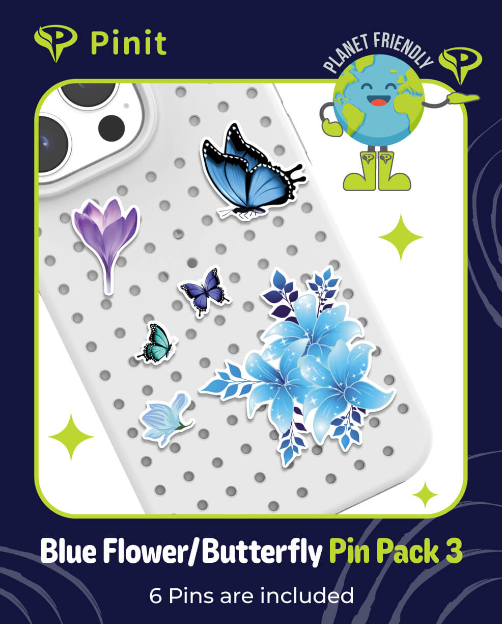 Pinit Blue Flowers/Butterfly Pin Pack 3